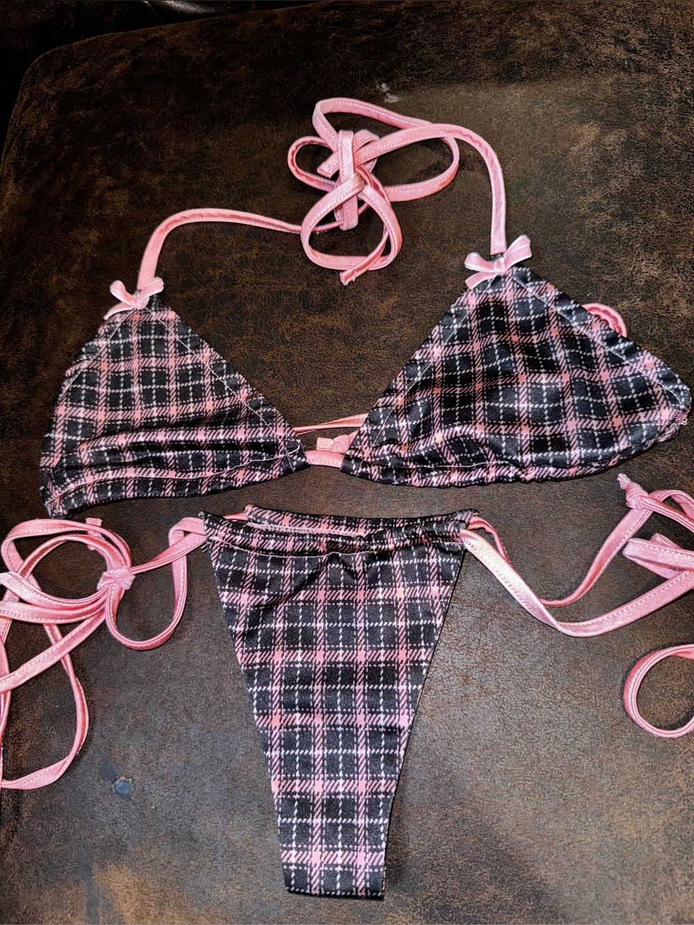Dolls Kill Pink Plaid 3-Piece Bikini Set